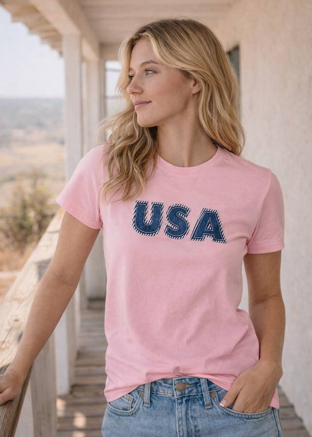 Pink Patchwork USA Tee