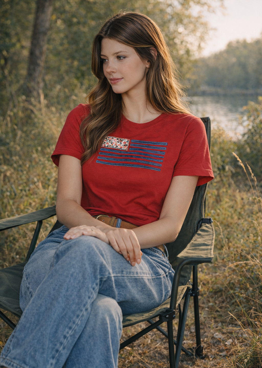 Denim and Ditsy Flag Tee