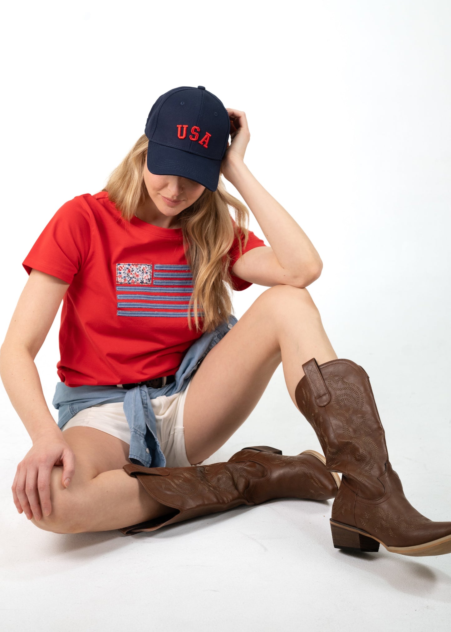 Denim and Ditsy Flag Tee