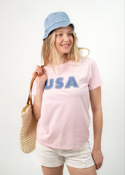 Pink Patchwork USA Tee